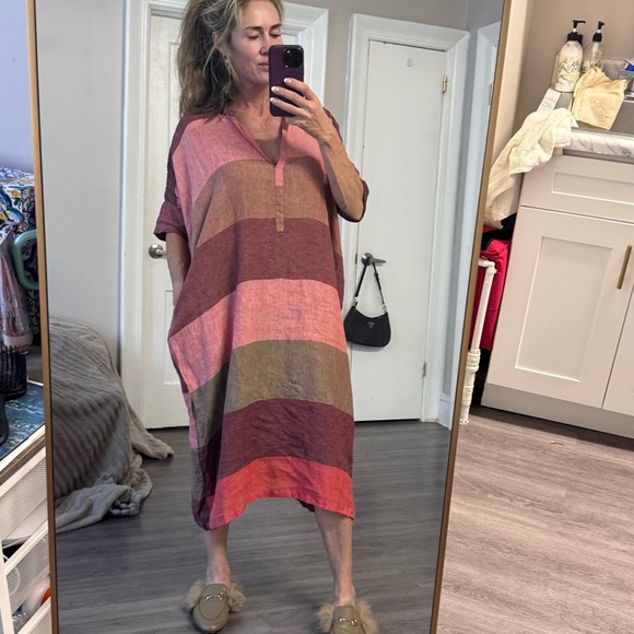 Humanoid Oversized Linen Striped Dress Made in Romania - Picture 2 of 9